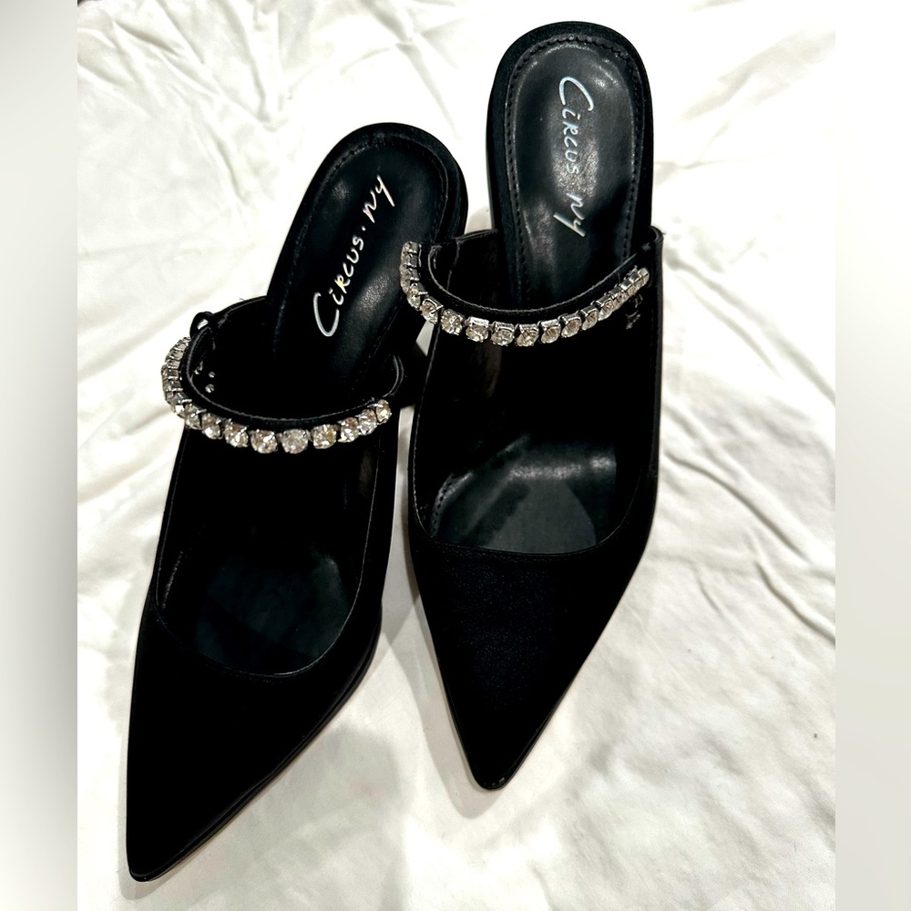 CIRUS NY Black Pointed High Heel Open Back Women Shoes Size 8.5